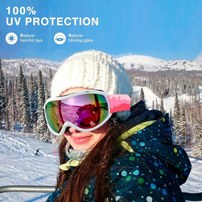 AVV Ski Goggles UV Protection, Anti-Fog Snowboard Snow Goggles OTG for Men Women Adults & Youths