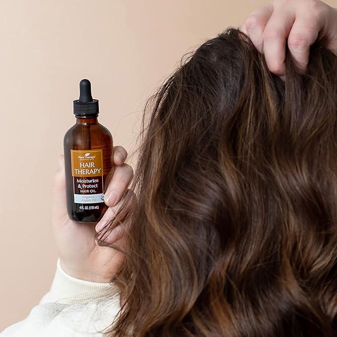 Plant Therapy Hair Therapy Moisturize & Protect Hair Oil 4 oz Organic Argan Oil 100% Pure and USDA Organic, First-Press, Virgin, For Face, Hair, Skin, Nails and Cuticles