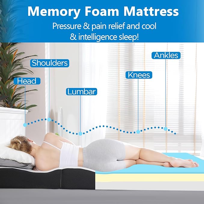 Roxzo Folding Mattress Queen Size,6 inch Tri-fold Memory Foam Mattress Topper with Washable Cover, Non-Slip Bottom Guest Bed Queen Size, 78" x 58" x 6"