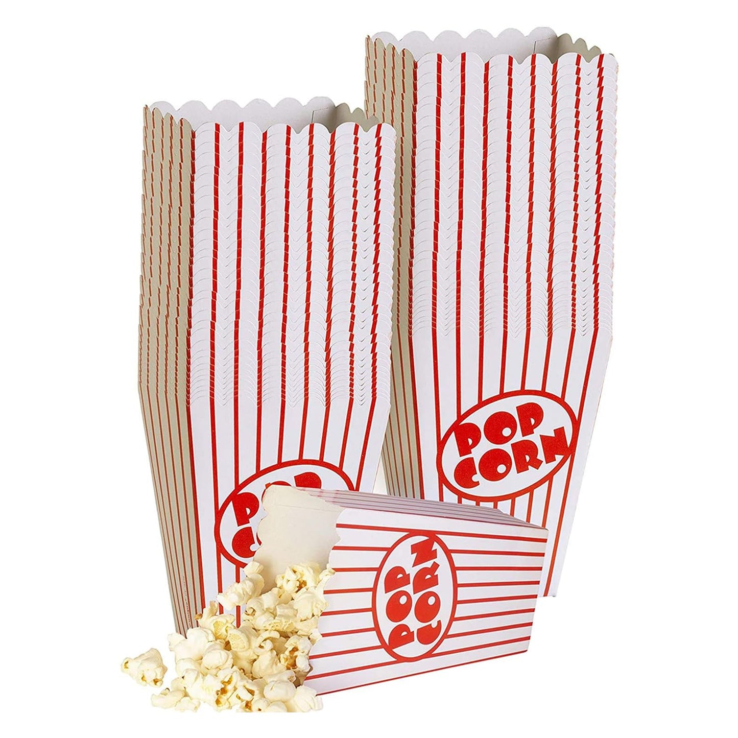 Kedudes 20-Pack Movie Night Popcorn Boxes for Party - 26oz Large Paper Snack Buckets - Movie Theme Party Decorations, Event Favors, Container, Carnival and Cinema Night Supplies - Red/White, 6"x2.75"