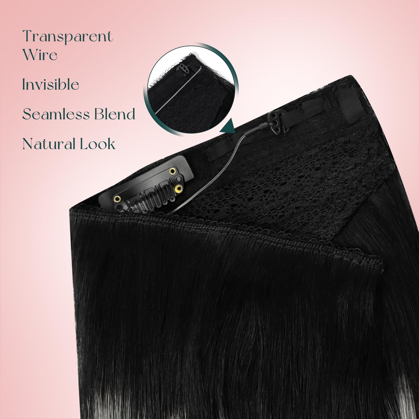 Easyouth Wire Extensions Real Human Hair Ombre Wire Hair Extensions Balayage Black with Silver Fish Line Hair Extensions Real Hu