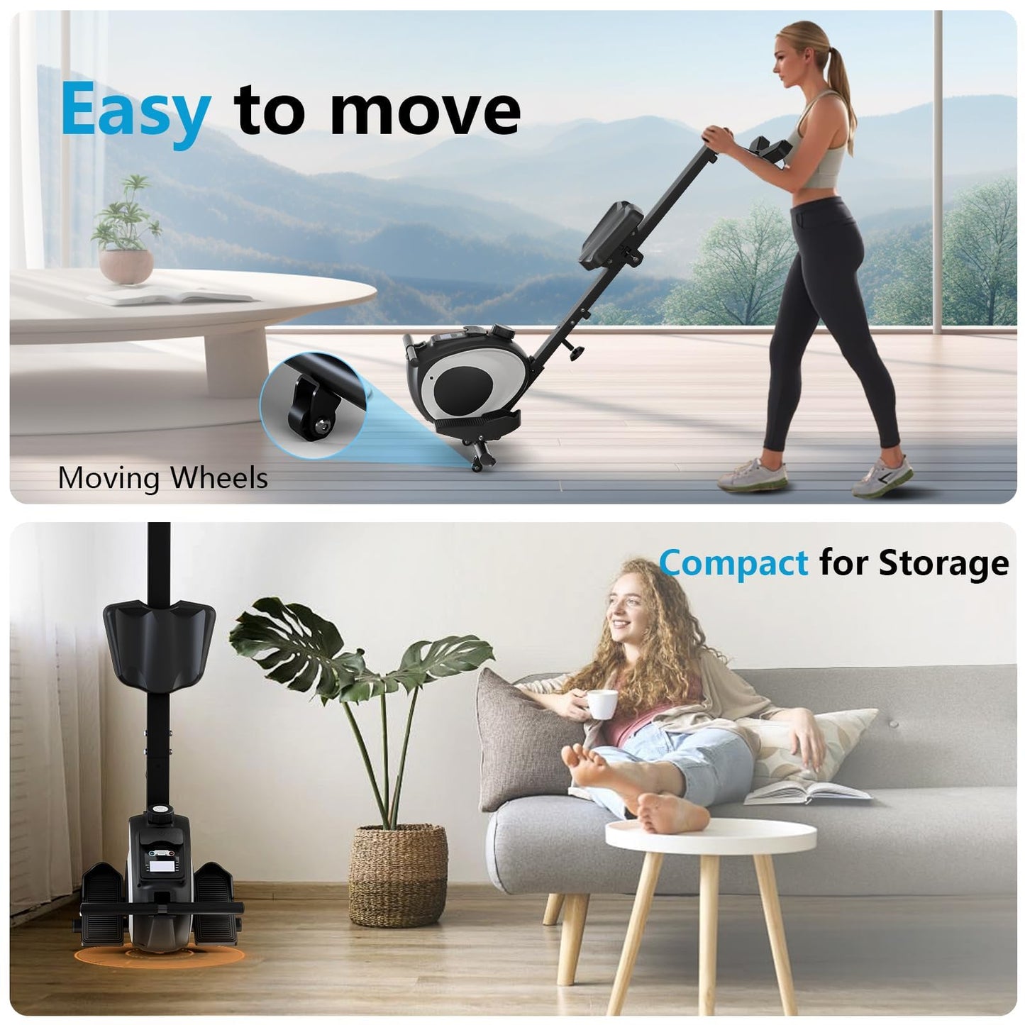 Magnetic Rowing Machine for Home Fitness with Extended Slide Rail,Compact Rower Machine Adjustable 8-Speed Booster, Supports Up to 265 LBS,Phone&Tablet-Ready Design