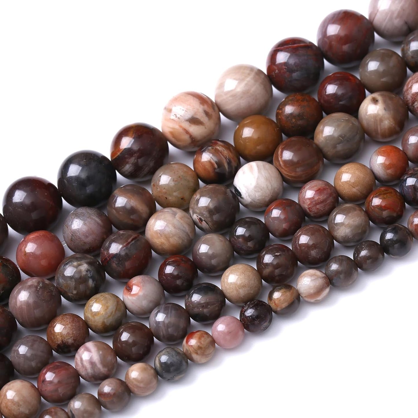 32pcs 12mm Natural Wooden Petrified Jade Agate Gemstone Beads Round Loose Spacer Beads for Jewelry Making DIY Bracelet Necklace 1 Strand 15inch