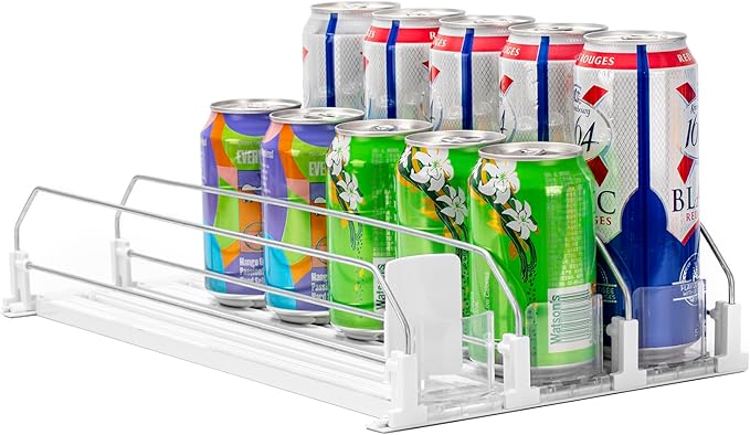 Rula Drink Organizer for Fridge, Width Adjustable Water Bottle Pusher Glide, Self-Pushing Soda Can Dispenser for Refrigera...
