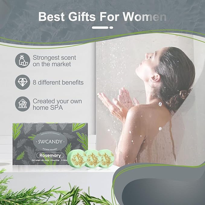 Shower Steamers Aromatherapy Birthday Gifts for Women Travel Essentials, 8 Pcs Rosemary, Bath Bombs Shower Bombs with Natural Essential Oils, Relaxation Home SPA
