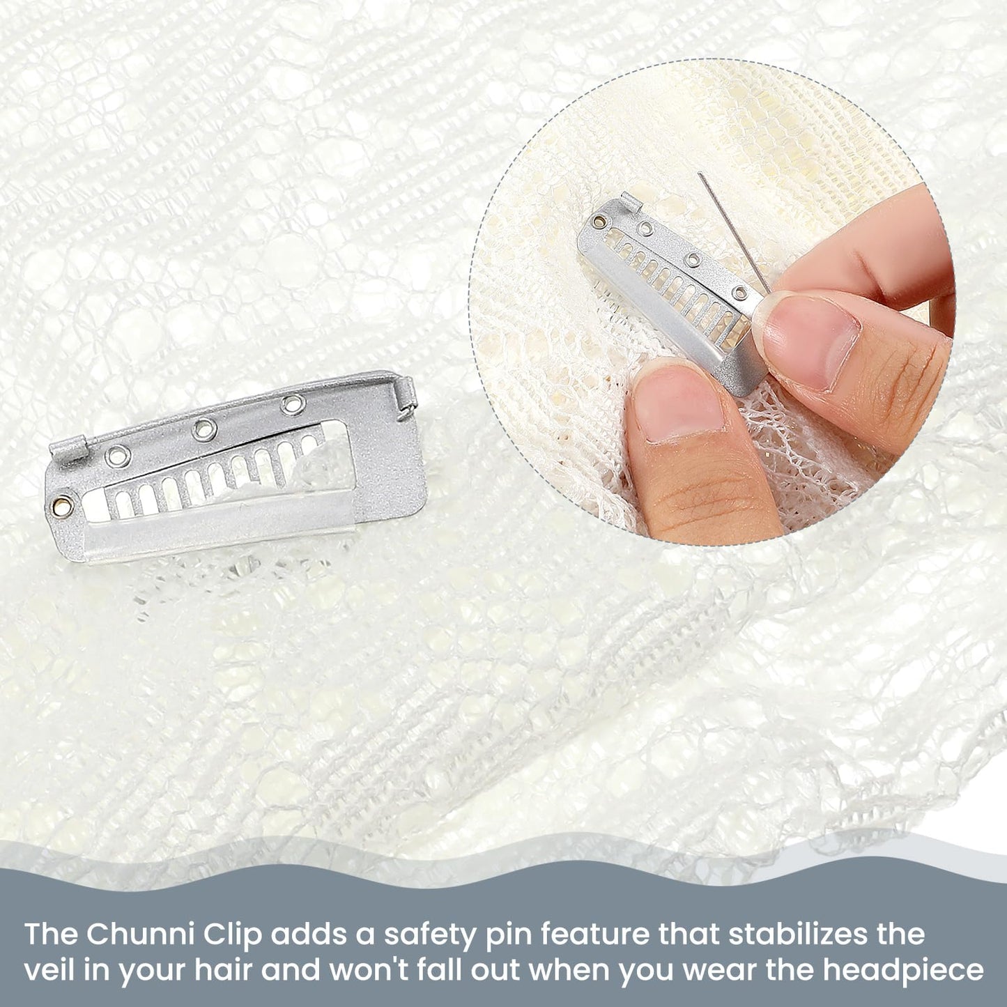 16 Pcs Chunni Clips with Safety Pins, 10-Teeth Hair Extension Snap Invisible Wig Combs No Sew, Strong Chunni Grip Dupatta Settin