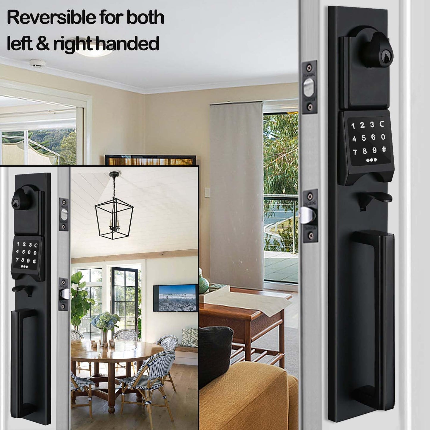 NEWBANG Right-Handed Matte Black Electronic Smart Handleset with Keypad Lock for Double Front Door（Keys Reserved）,MDHST2016DB-E-SET-RH
