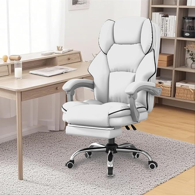XUEGW Office Chair with Foot Rest Reclining Gaming Chair High Back Computer Chair Executive Desk Chair Ergonomic Office Chairs Comfortable Leather Work Chair with Wheels
