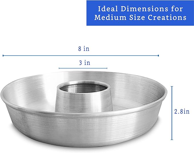 Aluminum Ring Cake Pan (8 in) - Ring Mold Pan - Fluted Tube Pans for Baking Pound Cake - Flan Molds for Baking - Molde para Flan - Molde para Chocoflan - Moldes para Pasteles
