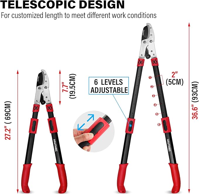 HAUTMEC Anvil Loppers for Tree Trimming Heavy Duty, Extendable 27-37'' Garden Loppers with Compound Action System, 2" Cutting Capacity, Labor-Saving Tree Trimmer for Yard, Lawn Branch Cutter