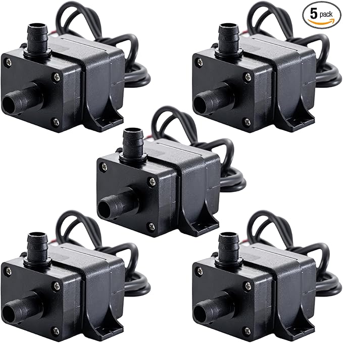 hiBCTR 5-Pack 12V Brushless Water Pump 240L/H 3M Lift, 4.2W Ultra-Quiet Submersible Pump for Aquariums/Fish Tanks/Swimming...