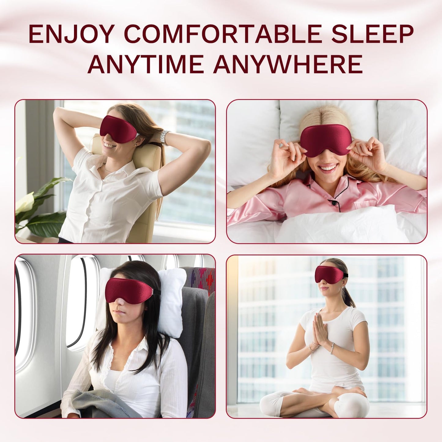 FlyCoco 99% Fully Block Out Light Eye Sleep Mask, 3D Deep Contoured Eyes Cover Zero Pressure, Long Lash Extension Eyes Mask with Adjustable Straps for Sleeping Travel Home Nap Rest Women Men (Red)