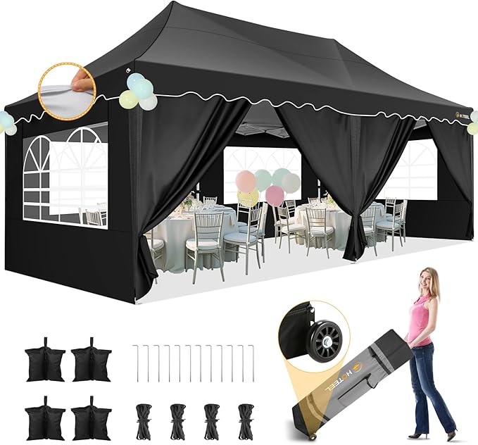 HOTEEL 10×20 Pop Up Canopy with 6 Sidewalls, UV 50+ and Waterproof Canopy Tent, Thickened Frame, Large Space Easy Pop Up C...