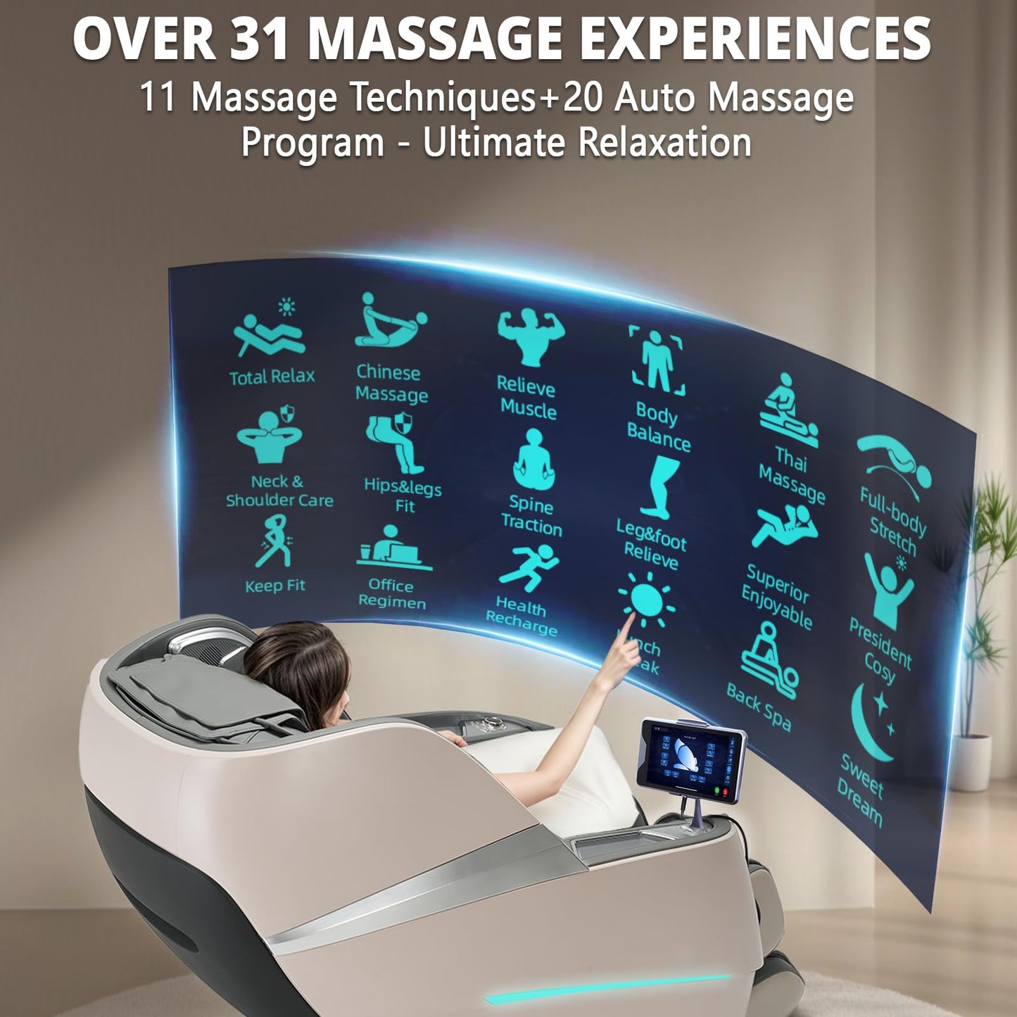 HealthRelife 4D Massage Chair Full Body Zero Gravity Recliner - 55“ SL-Track,20 Auto Modes,11 Massage Technique,40 Airbags Massage,with Yoga Stretch,APP Control,Negative Oxygen lons（Grey）