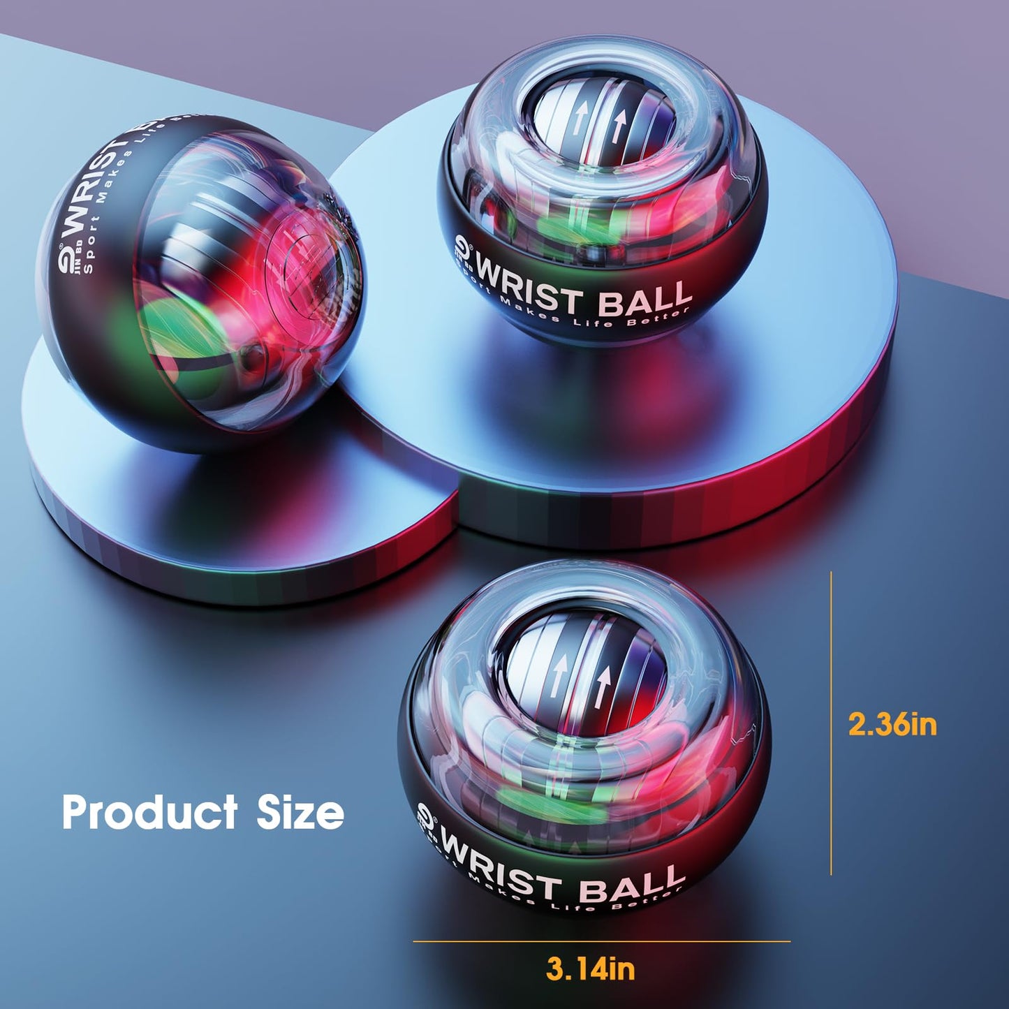 JIN BD Wrist Trainer Ball Auto-Start Wrist Strengthener Gyroscopic Forearm Exerciser Gyro Ball for Strengthen Arms, Fingers, Wrist Bones and Muscles with LED Light, Black