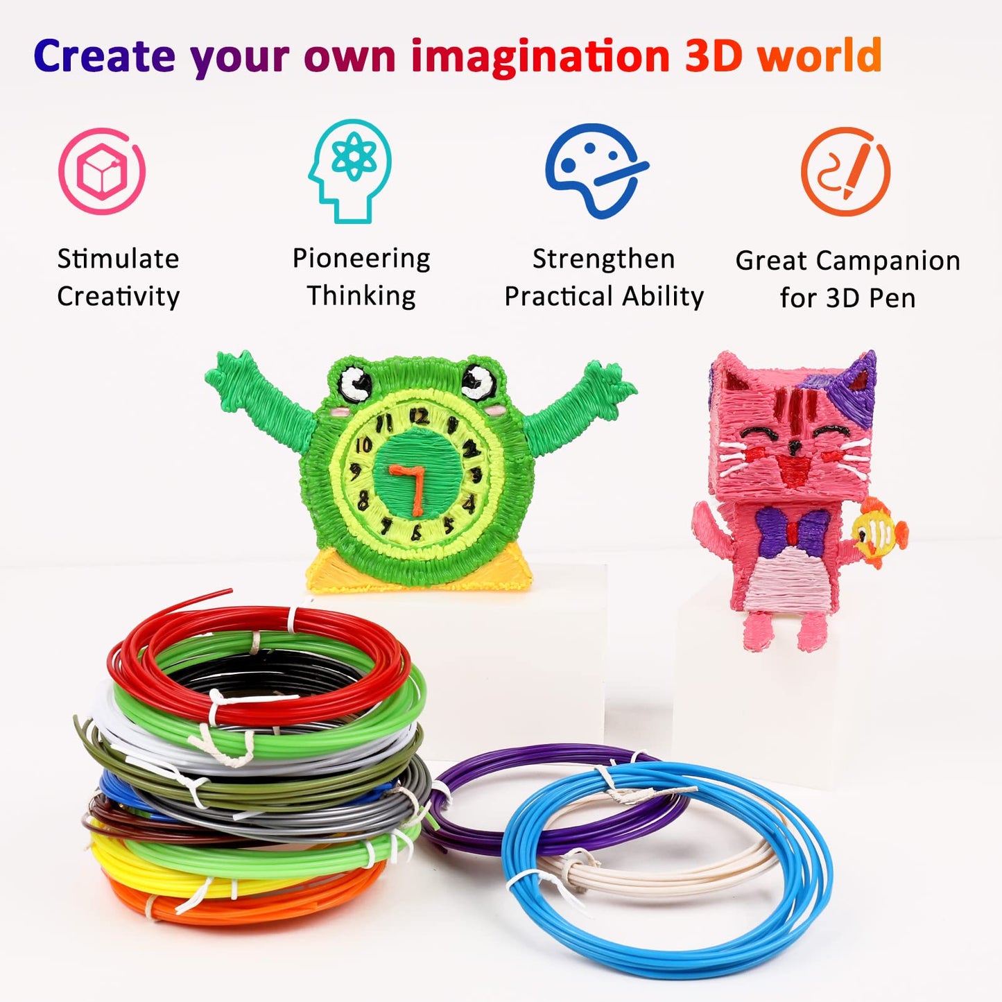 dikale 16-Color 320ft PLA 3D Pen Filament Refills - 1.75mm, Kids Safe, 250 Stencils eBook - for SCRIB3D P1 and MYNT3D Pens