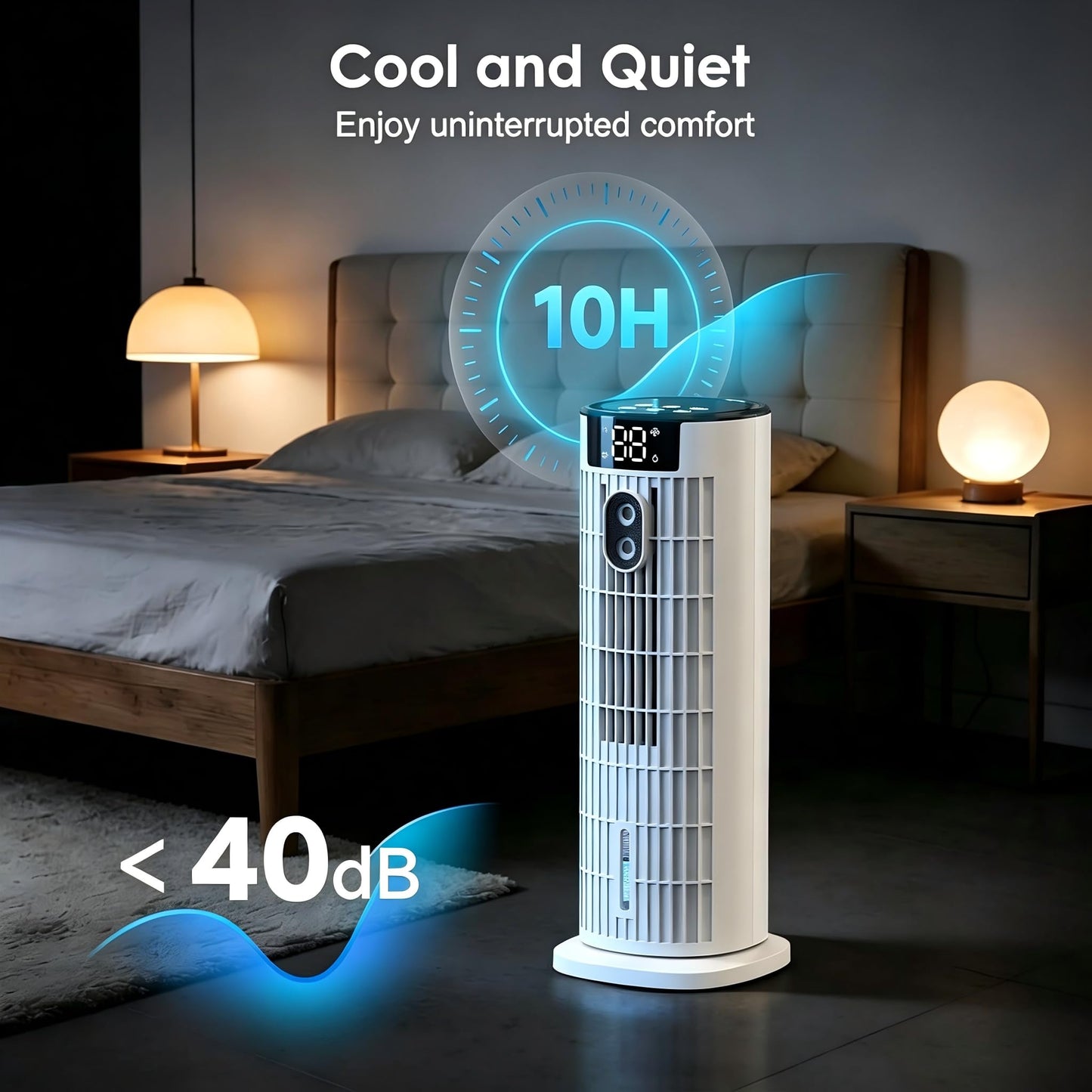 Portable Air Conditioners,2026 Upgraded DC Motor, 25ft/s High Velocity,1000ML Tower Fan with Remote,3 Wind Speeds&Turbo Mode,2 Mist,10H Timer,90° Oscillating Cooling fan for Home,Office(White)