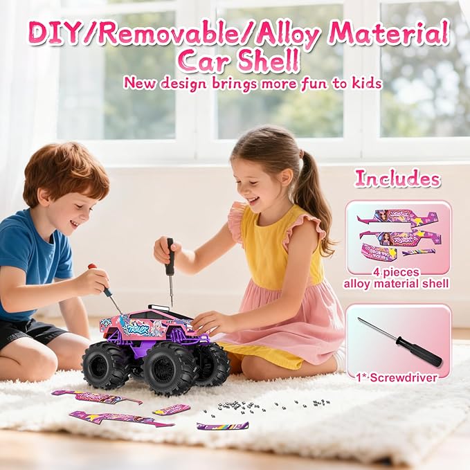 Remote Control Car for Girls,1:18 Pink Monster Truck Toys Amphibious RC Cars, 2.4 GHz Waterproof RC Trucks, 4WD All Terrain Off-Road Pickup, Girls Toys for 6-12 Year Old Kids Christmas Birthday Gifts