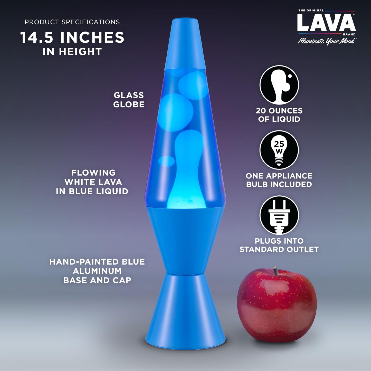 Lava The Original Lamp - New 14.5" Cerulean Blue – Classic Liquid Motion Lamp - White Wax and Blue Liquid - Item #2362 (Amazon Exclusive)