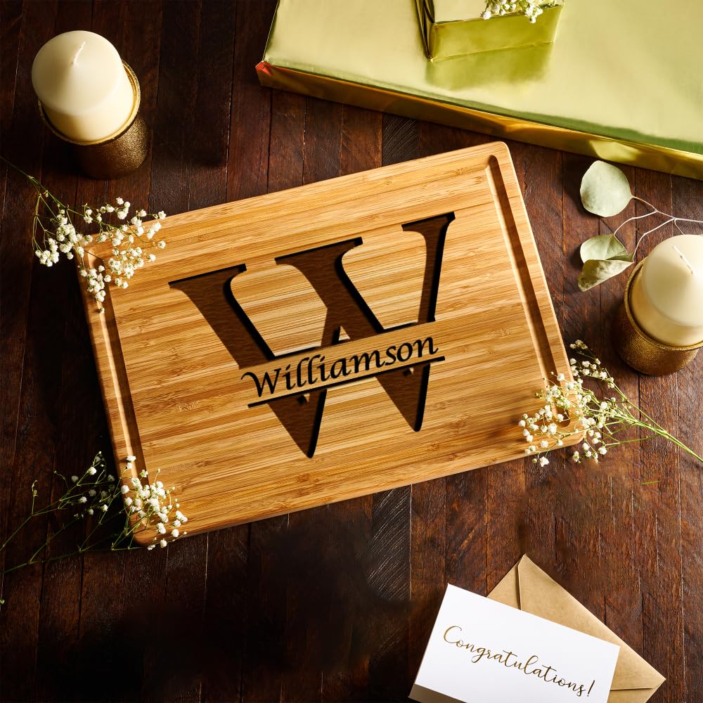 Personalized Cutting Board - Elegant Last Name Monogram - Perfect Wedding Registry Gifts - Engraved Wooden Housewarming Gifts for Men - Unique Decorative Keepsake