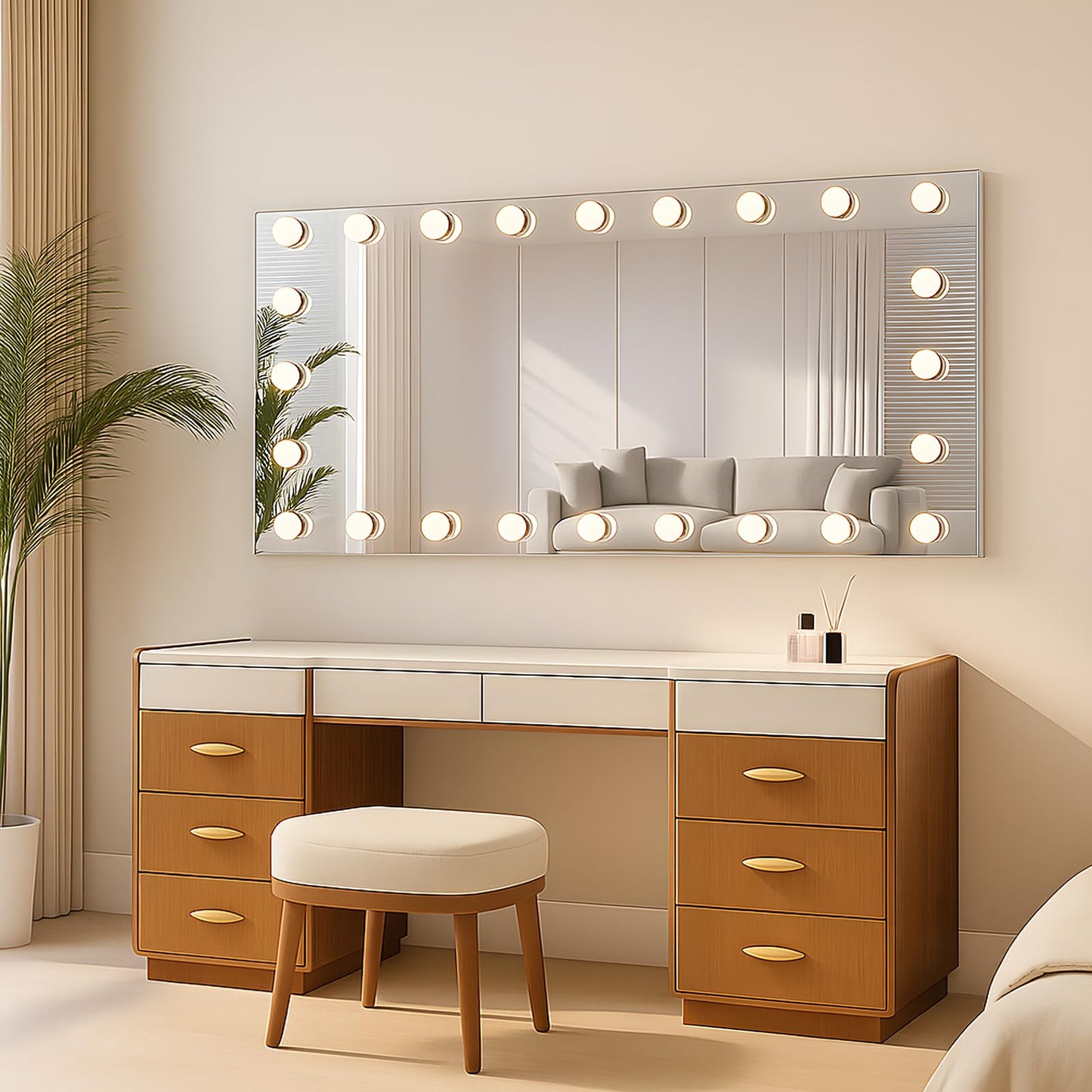 WTTY 60"x30" Hollywood Vanity Mirror with Lights, Wall-Mounted Makeup Mirror with 3 Color Temperatures, Stepless Dimmable Bulbs, Anti-Fog & Shatter-Proof