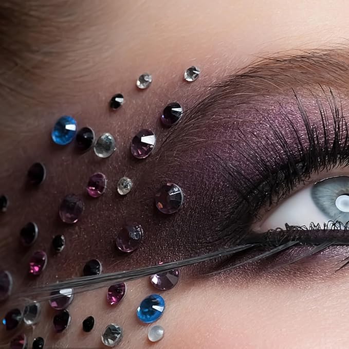 Self Adhesive Face Gems and Pearls for Makeup, Festival Jewels, Hair Gems, Rhinestone Stickers for Face, Eye, Makeup, Nail, Body, Crafts 3/4/5/6 mm 975Pcs (02.gem_Color)