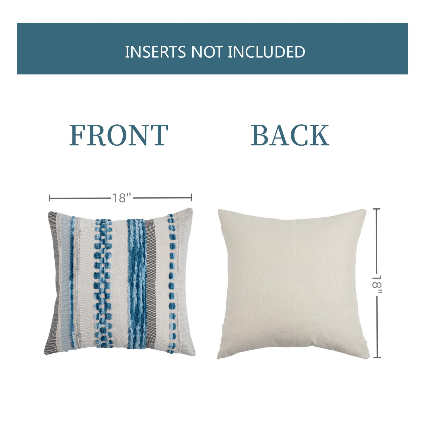 Boho Pillow Covers 18x18 Set of 2 for Couch-Modern Farmhouse Sofa Decorative Blue Throw Pillow Covers Textured Chenille Cushion Covers Outdoor Netural Bohemian Pillow Cases Square