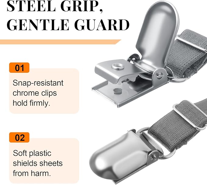 Boao 12 Pcs Bed Sheet Clips Straps Sheet Corner Straps Holder Adjustable Mattress Clips, Elastic Bed Grippers Suspender Fasteners Holder for Home (Grey,4-8 Inch Length)