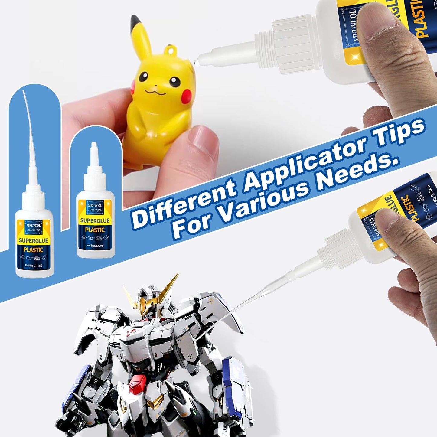 Meuvcol Super Glue for Plastic 100g, Heavy Duty Plastic Model Glue Kit for Legos and Miniature, Strongest Plastic Adhesive Bonder for PLA, 3D Print, Car, ABS, PVC, Acrylic, Craft, Best Plastic Glue