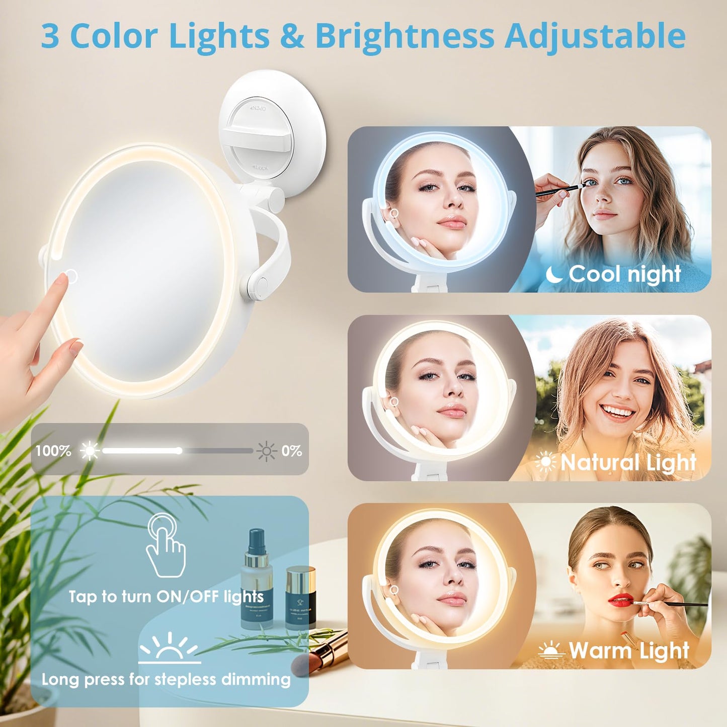 Fabuday Wall Mounted Magnifying Makeup Mirror with Lights - 1x/30x Double Sided Lighted Magnification Mirror with Suction Cup, R