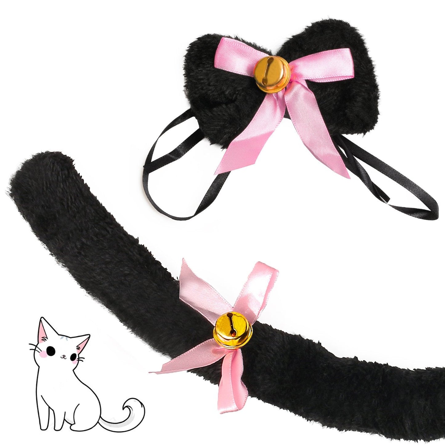 Beelittle Cat Cosplay Costume Kitten Ears Tail Collar Paws Cat Cosplay Collection 5 Pack (Black)