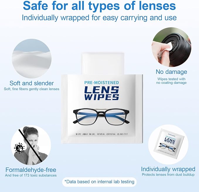 Third-Generation Lens Wipes, 120 Count, Individually Wrapped Pre-Moistened Cleaning Wipes for Eye Glasses, Camera Lens Cleaner, Streak-Free Scratch-Free Screen Cleaning for Phone, Sunglasses, Laptop