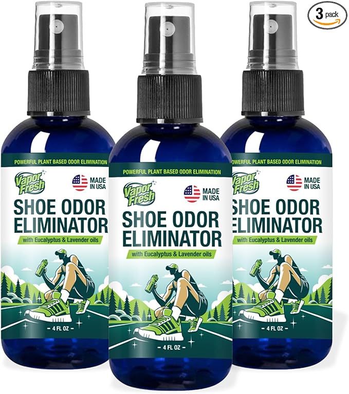 Vapor Fresh Shoe Deodorizer Spray, 4oz (Eucalyptus Lavender) - For Boots, Sneakers, Cleats, Sandals and More - Powerful Shoe Odor Eliminator With Essential Oils (3-pack)