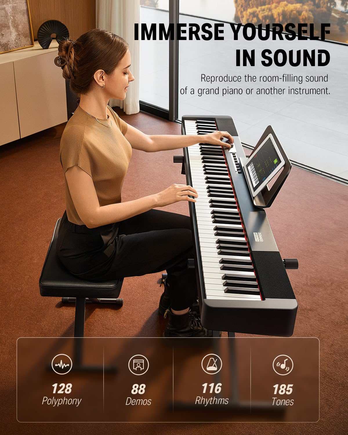 Donner DEP-20 Lite Digital Piano 88 Key Weighted Keyboard Full Size, Portable Electric Piano Set with Stand, Sustain Pedal and Keyboard Stickers, Gifts for Beginners Adults Teens