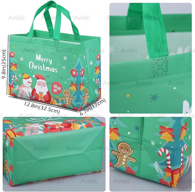 8PCS Christmas Gift Tote Bags with Handles, Multifunctional Non-Woven Bags for Gifts Wrapping Shopping, Xmas Party Supplies
