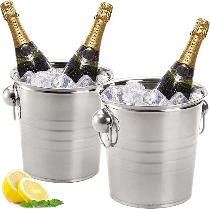 ZENFUN 2 Pack 3 Quart Ice Bucket with Handles, Beverage Tub with Handles, Galvanized Metal Ice Bucket, Drink and Wine Chil...