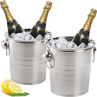 ZENFUN 2 Pack 3 Quart Ice Bucket with Handles, Beverage Tub with Handles, Galvanized Metal Ice Bucket, Drink and Wine Chil...