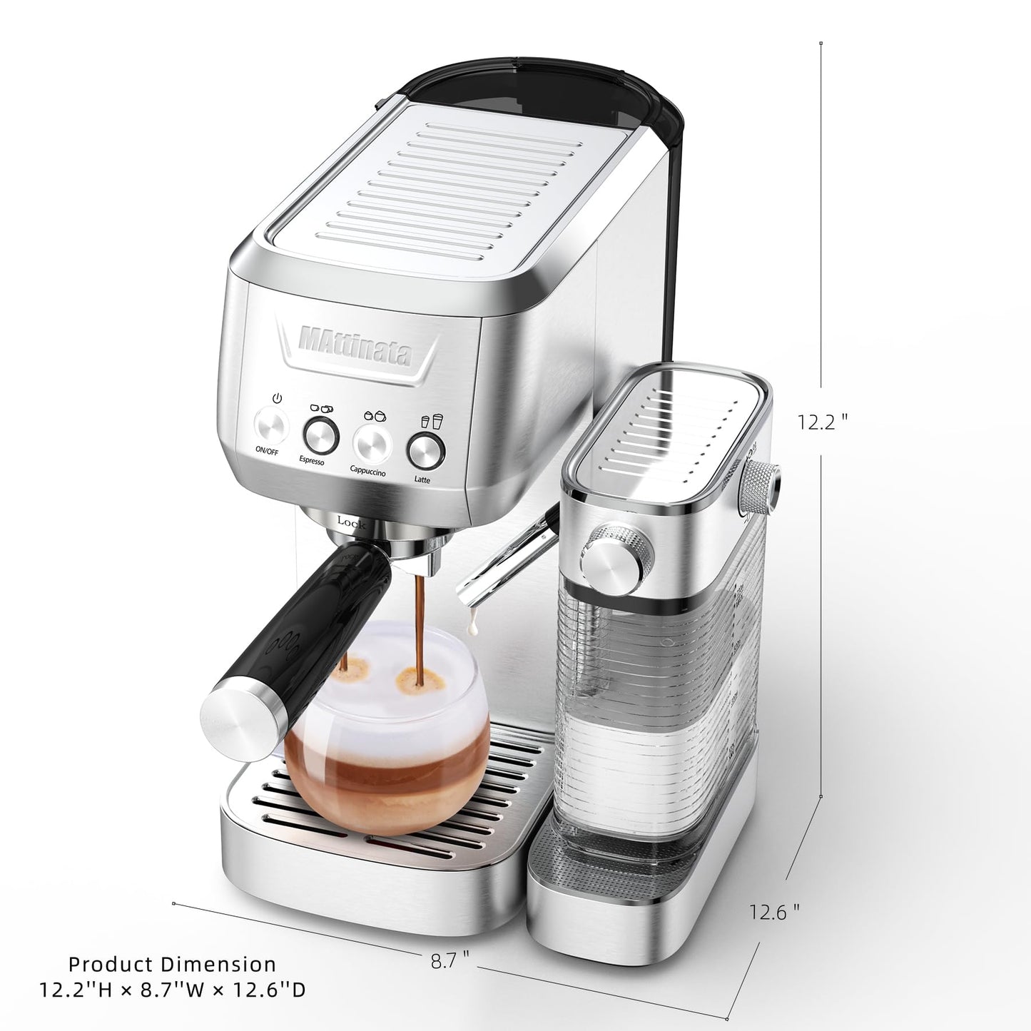 MAttinata CM1632 Cappuccino Machine 20 Bar, Professional Espresso Machines Coffee Maker for Home with Automatic Milk Frothering System, Barista Compact Latte Maker for Coffee Lovers, Stainless Steel