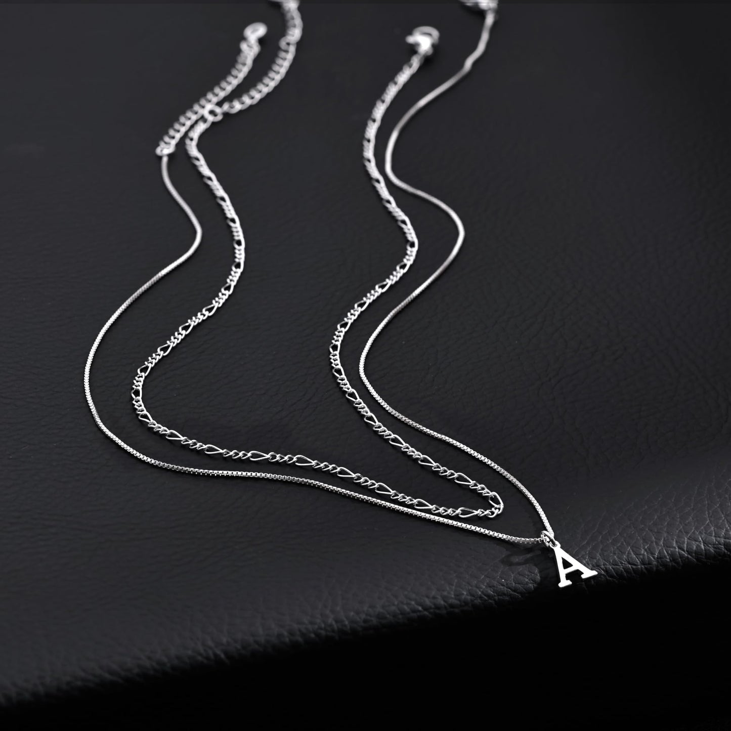 MBW Silver Initial Necklaces for Women, 14K Layered Initial Pendant Necklace Dainty Silver Figaro Choker Name Monogram Necklaces