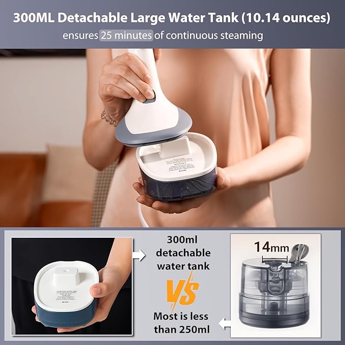 YIKA Steamer for Clothes, 30s Heat Up, 300ml Water Tank, Portable Garment & Clothing Wrinkle Remover, Travel Steam Iron with 25 Minutes Continuous Steam for All Kinds of Fabrics