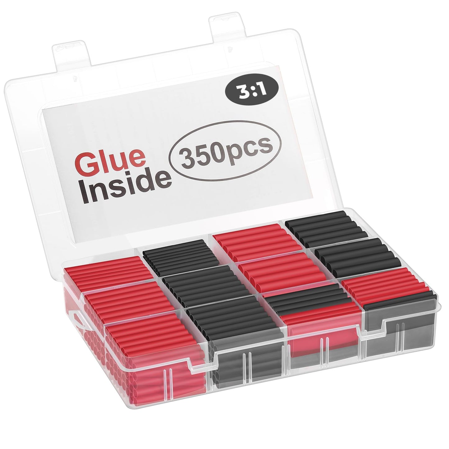 SLHINEMYI 350 PCS 3:1 Heat Shrink Tubing Kit, Adhesive Lined, Marine Grade Shrink Wrap, Industrial Heat Shrink Tubing 7 Sizes (Black/Red), for Industrial/Automotive