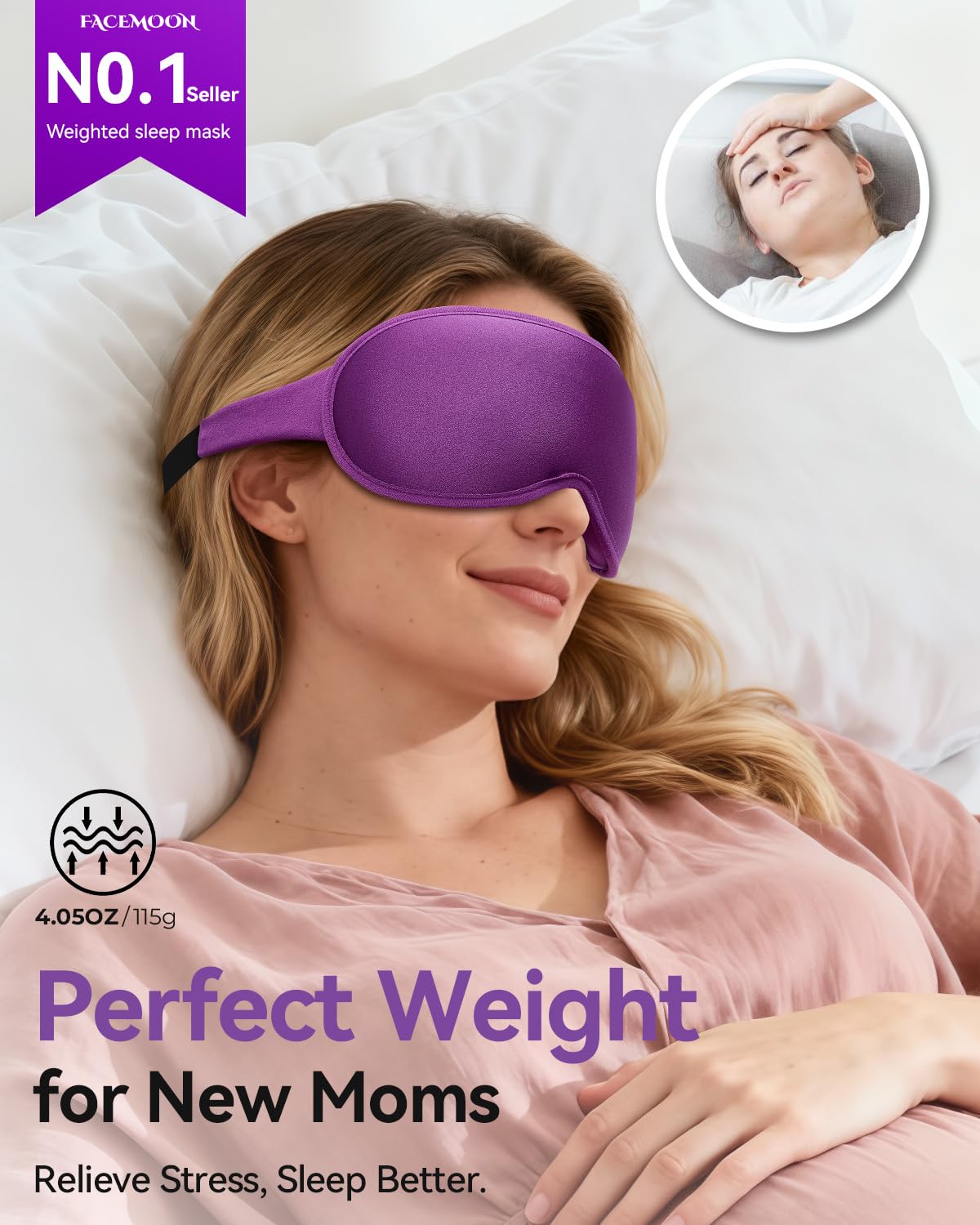 Weighted Eye Mask for Women - 3D Blackout Sleep Mask for Deep Sleep, Postpartum Gift, Lash-Friendly - Long Flight Travel, Cruise Ship, Car Camping Essentials, Purple