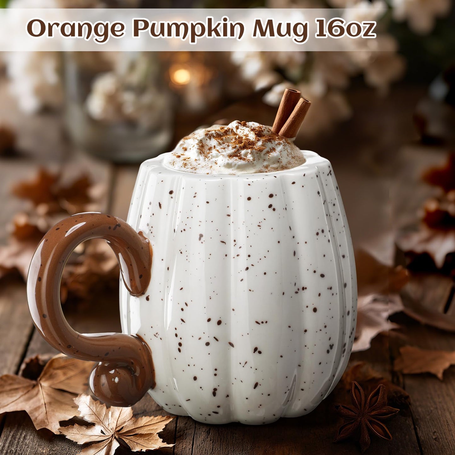 RimCereal 2 Pcs Fall Pumpkin Cup Ceramic Coffee Mugs 16 oz Thanksgiving Funny Tea Mug Autumn Halloween Birthday Gifts Decoration Food Theme for Family or Friend (White)