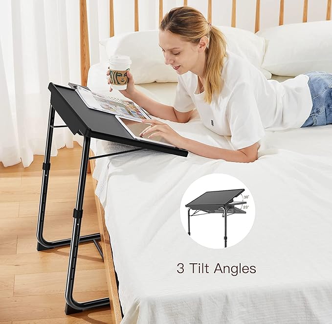 HUANUO Adjustable TV Tray Set of 2 - TV Dinner Tray on Bed & Sofa, Comfortable TV Tray Table with 6 Height & 3 Tilt Angle Adjustments (2 Pack)