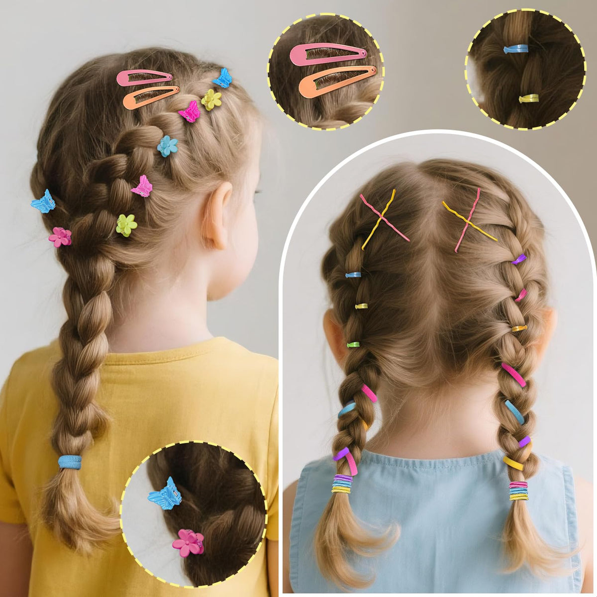 TsMADDTs Elastic Hair Ties, Colorful Hair Accessories for Baby Toddlers Kids Girls, 26 Colors Small Rubber Bands Set with Ties and Clips, Styling Tools