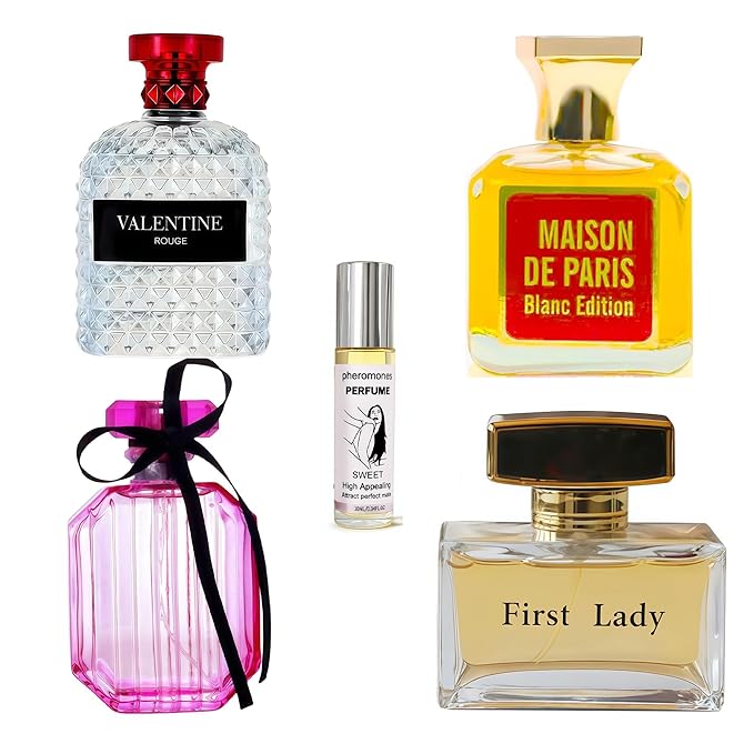 4-Piece Women's Perfume Set with 10ml Rollerball, EDP Collection, Variety of Fragrances,Long Lasting Fragrance (First Lady/Very Seductive/Maison De Paris Blanc/Valentine Rouge)