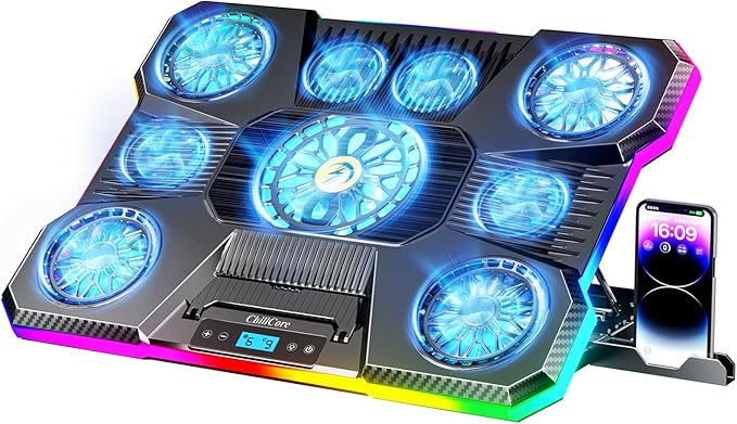 ChillCore Laptop Cooling Pad, RGB Lights Laptop Cooler 9 Fans for 15.6-19.3 Inch Laptops, Gaming Laptop Fan Cooling Pad wi...