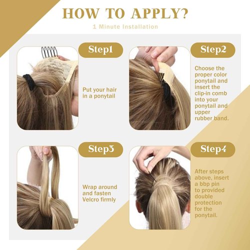 Ve Sunny Ponytail Extension Real Human Hair for Women Clip in Ponytail Hair Extension Straight Hair Pieces Wrap Around Darkest Brown 20inch 80G