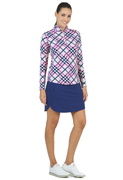 Ibkul Women's Sonika Zip Mock Golf Pullover Blue/Navy 2Xl