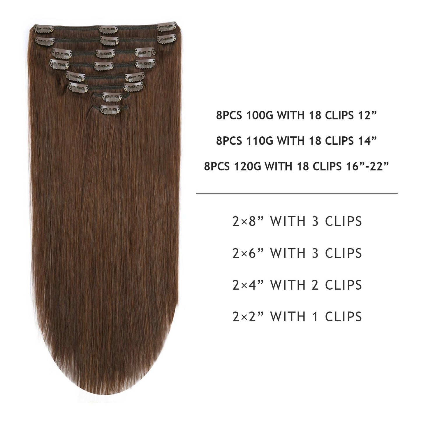 YILITE Clip in Hair Extensions 120g 8Pcs/Pack Chocolate Brown Double Weft Silky Straight Remy Human Hair Thick Clip in Real Hair